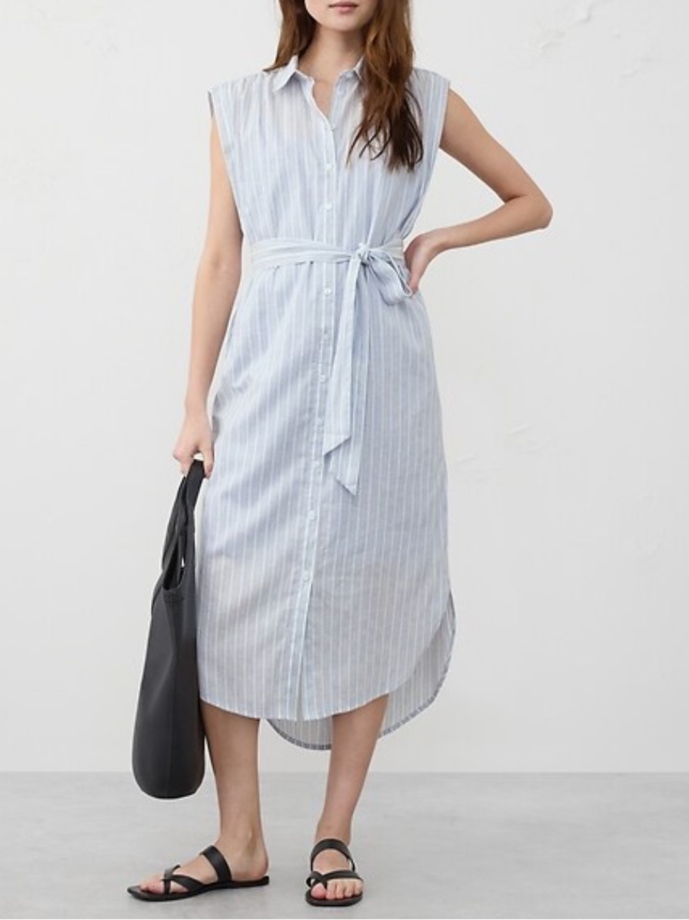 NWT Banana Republic Factory Drapey Midi Shirtdress Blue Stripe